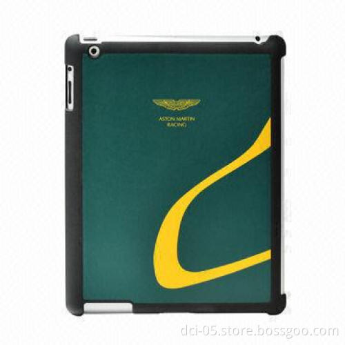 Genuine Leather Back Cover Case for iPad 2/3 in Green with Yellow Track